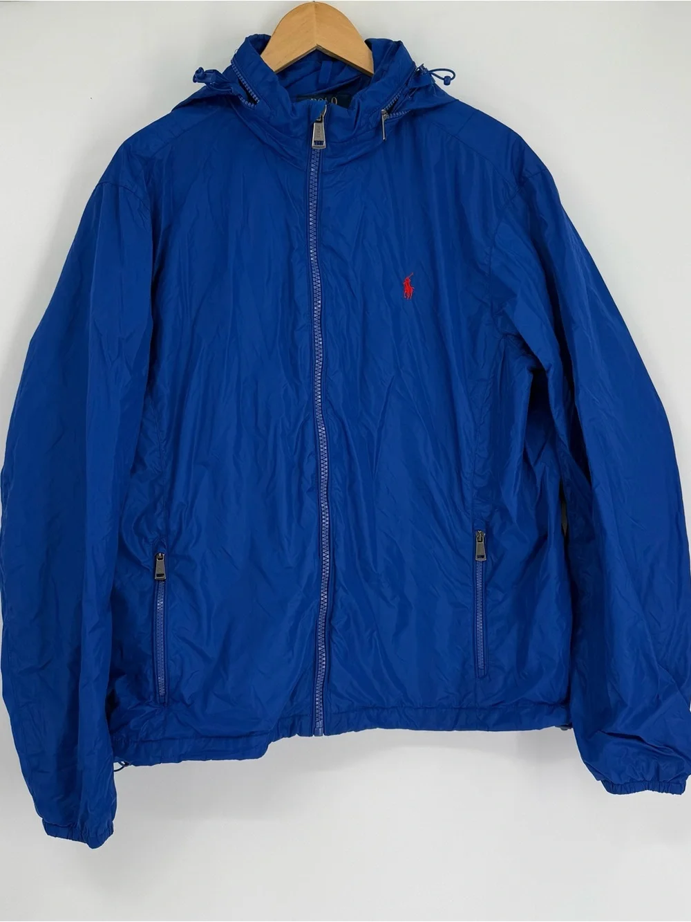 Polo Ralph Lauren Mens Windbreaker Jacket Blue Packable Zip Hood Large L